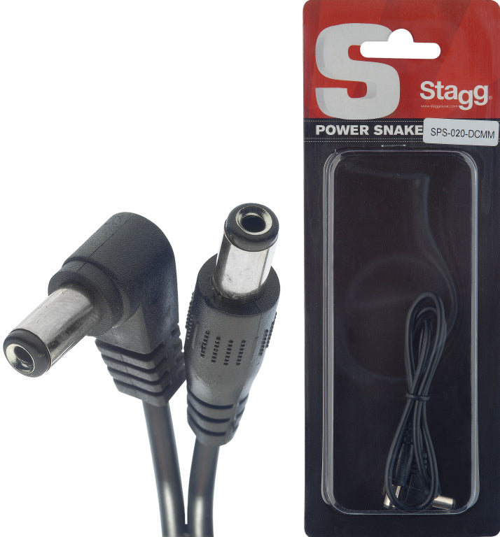Stagg Power Cable, DC/DC (m/m, L-shaped/straight), 20cm (0.7')