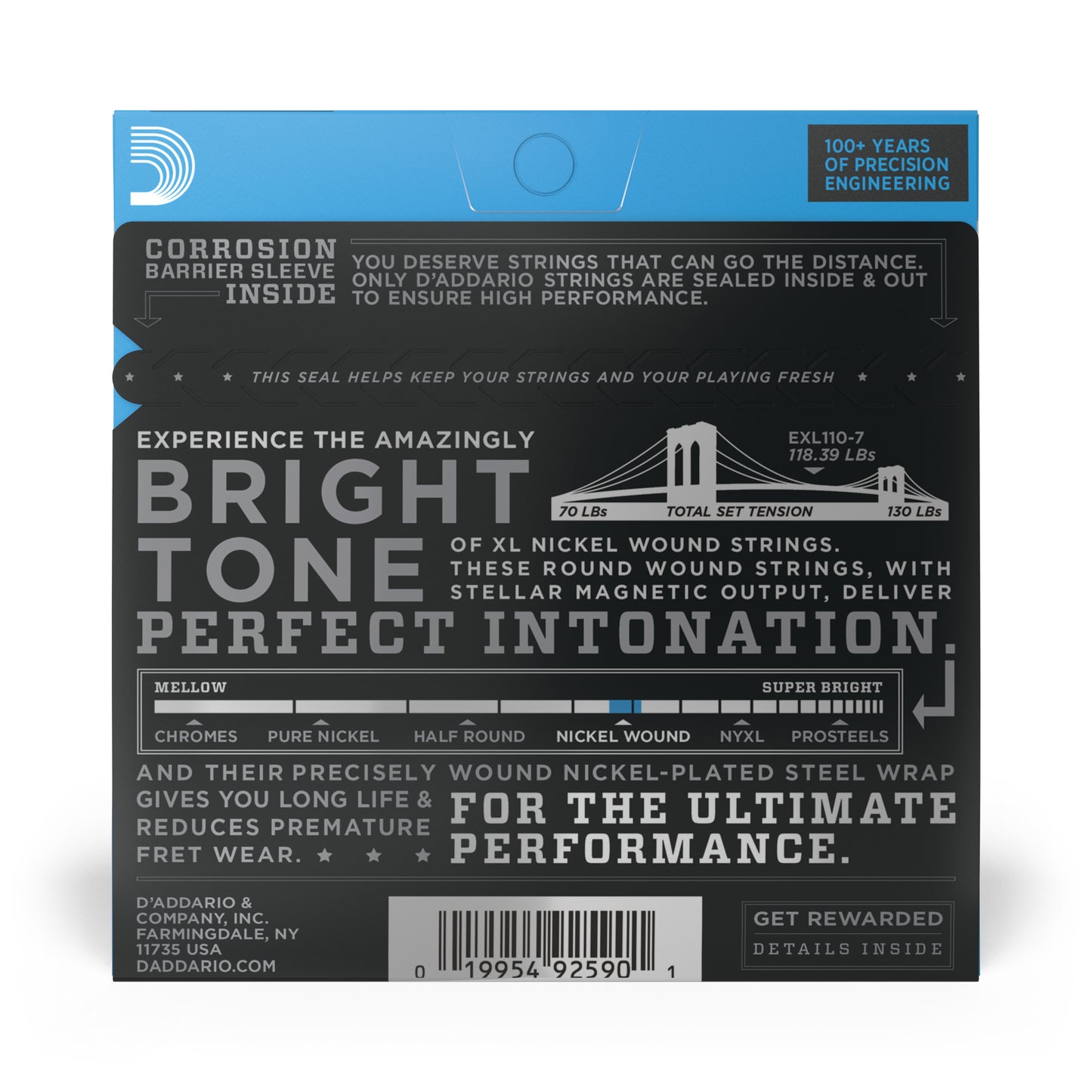 D'Addario EXL110-7 7-String Nickel Wound Electric Guitar Strings, Regular Light, 10-59