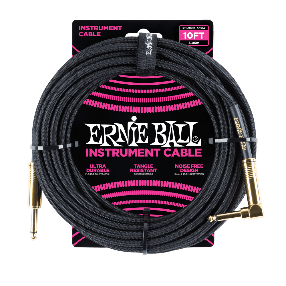 Ernie Ball Braided Instrument Cable 10ft Straight-Angle Black