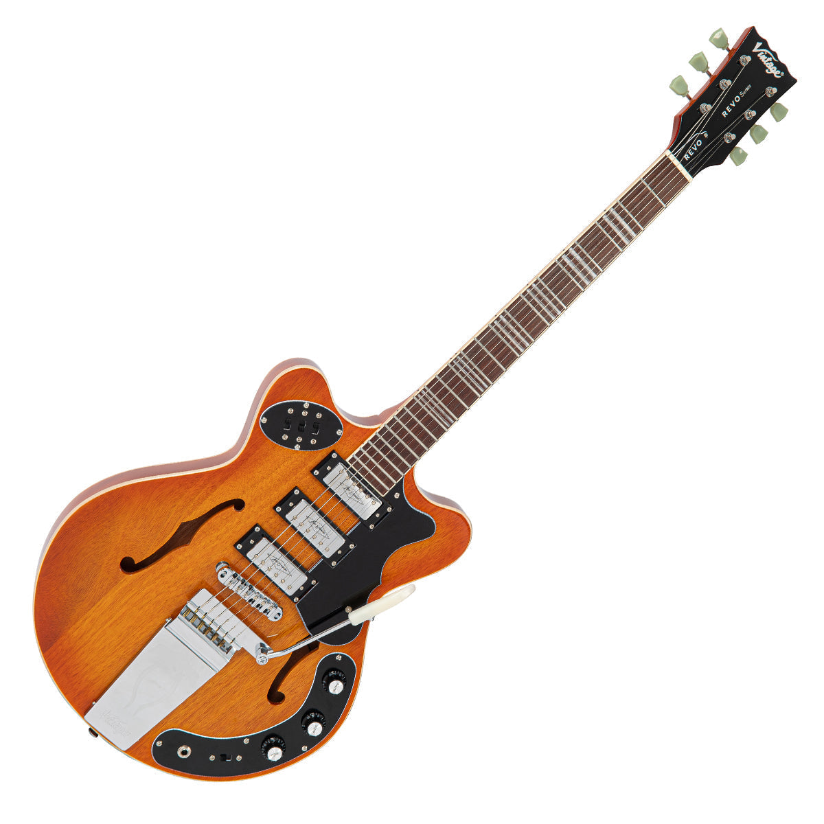 Vintage REVO Series 'Superthin' Guitar ~ Amberburst