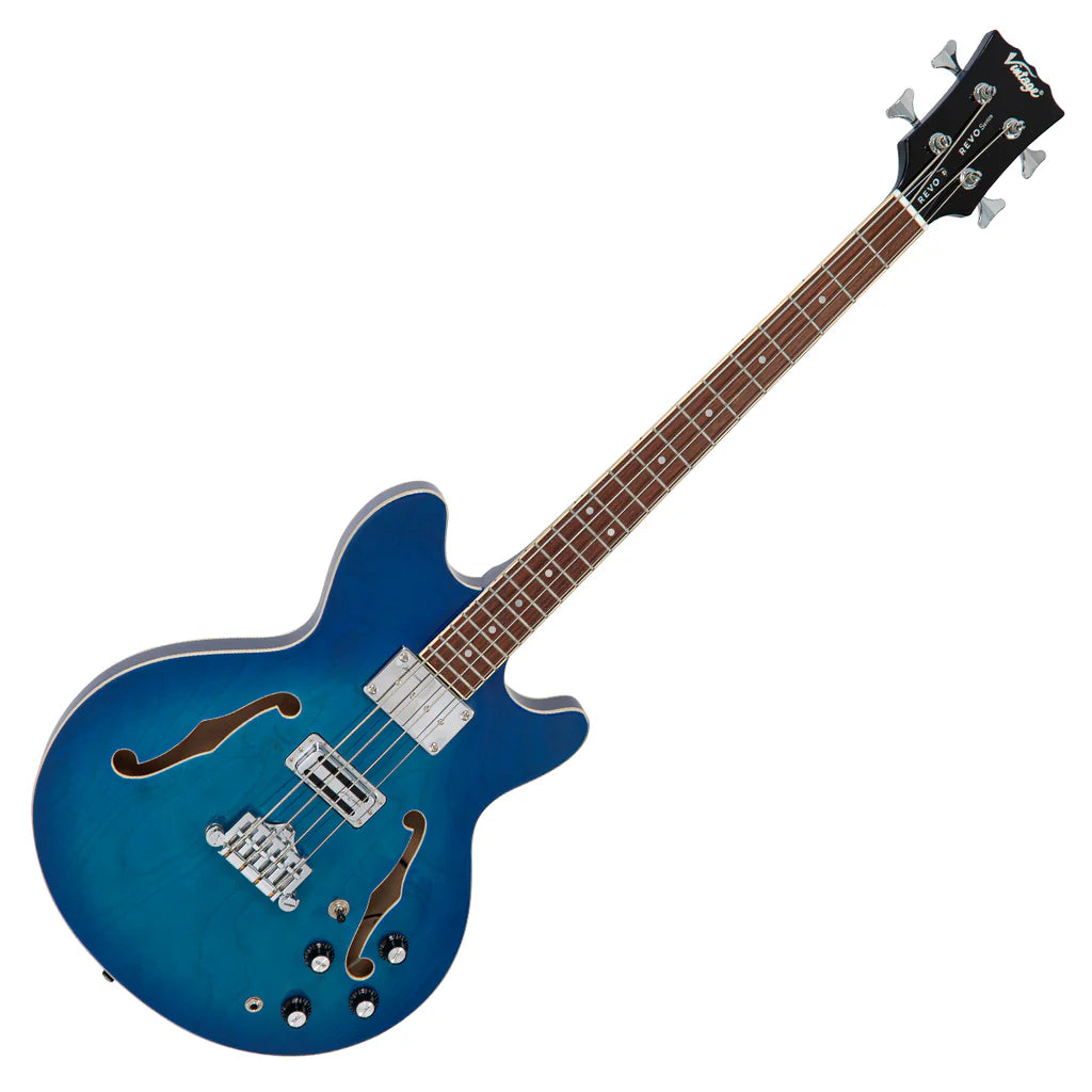 Vintage REVO Series 'Supreme' Semi Acoustic Bass - Blueburst
