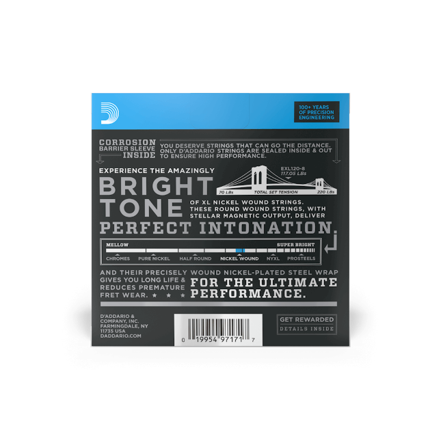 D'Addario EXL120-8 9-65 8-String Nickel Wound Electric Guitar Strings