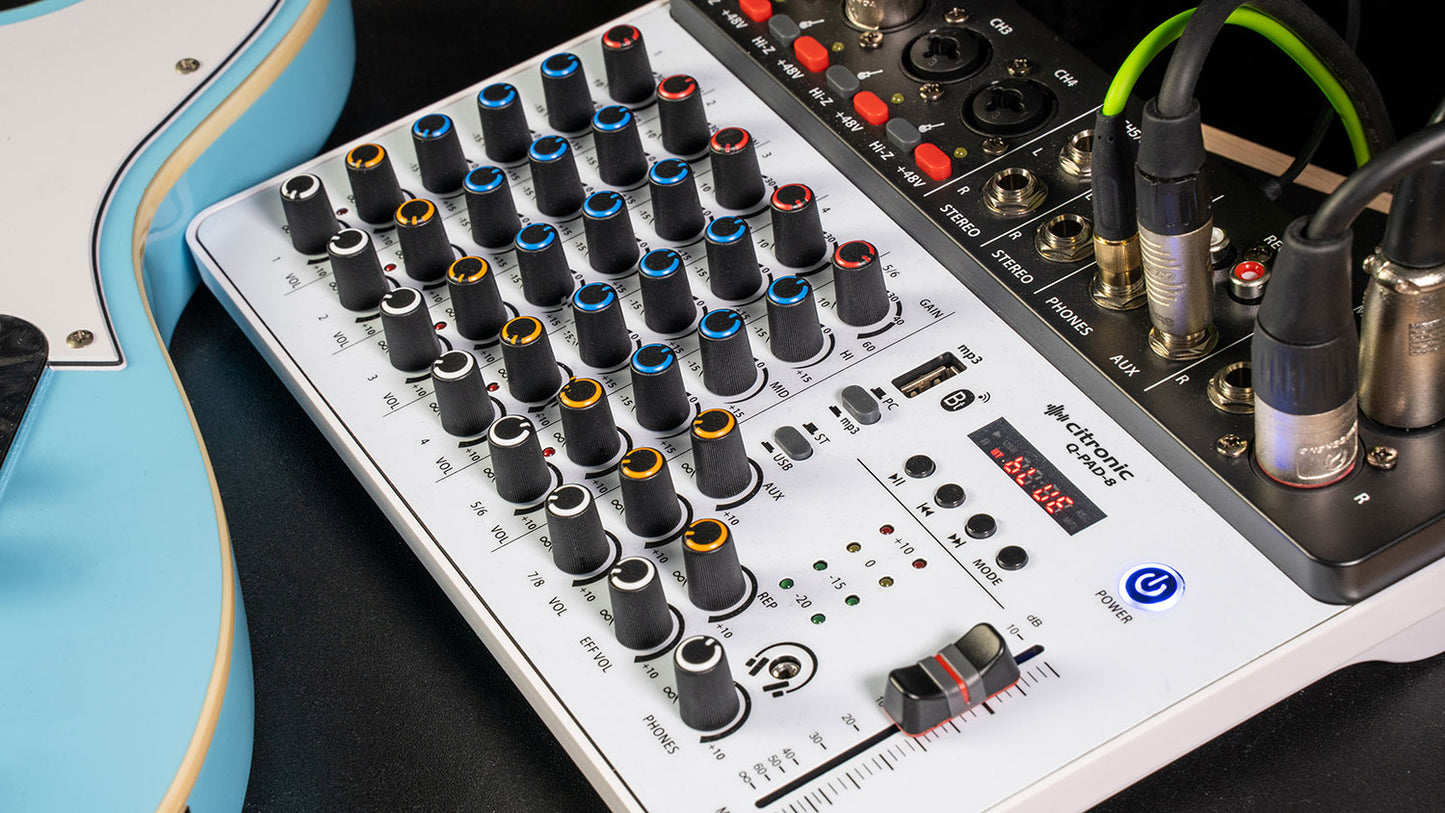 Q-PAD-8 Compact Mixer with USB/BT and Audio Interface