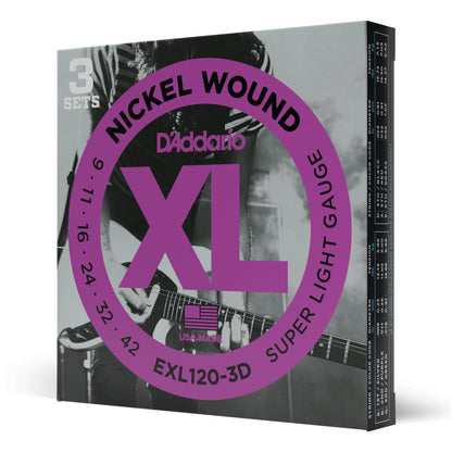 D'Addario EXL120 9-42 Nickel Wound Electric Guitar Strings - 3-Pack