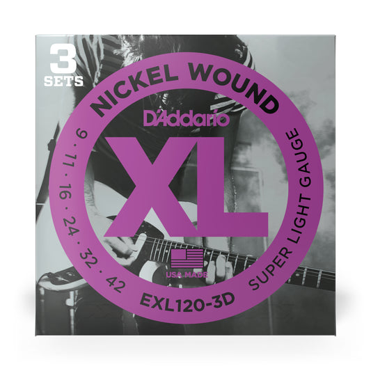 D'Addario EXL120 9-42 Nickel Wound Electric Guitar Strings - 3-Pack