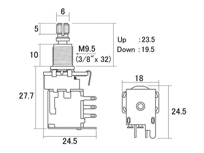 Hosco Japan 500k DPDT Push-Push Potentiometer, Audio Taper