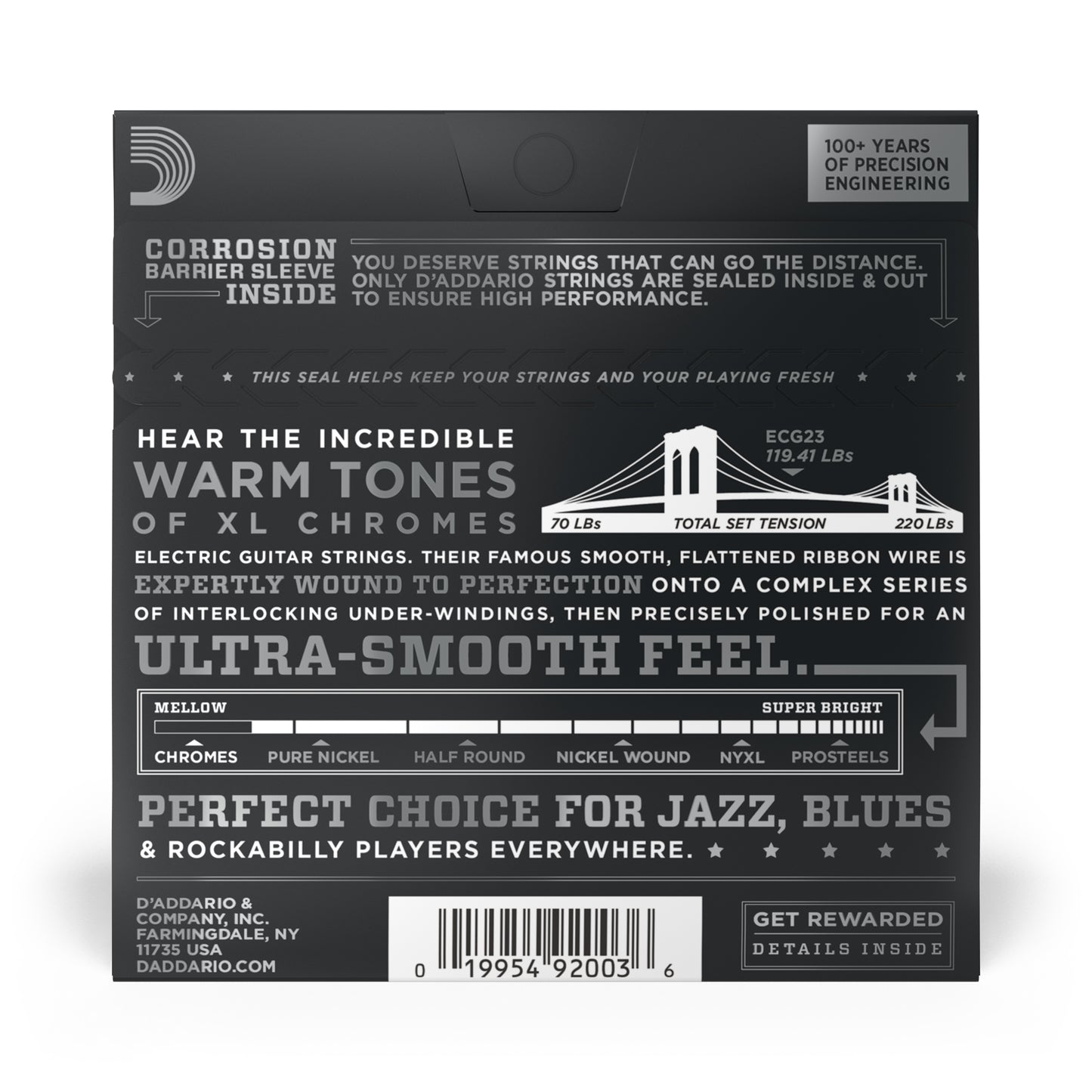 D'Addario ECG23 Chromes Flat Wound Electric Guitar Strings - Extra Light - 10-48