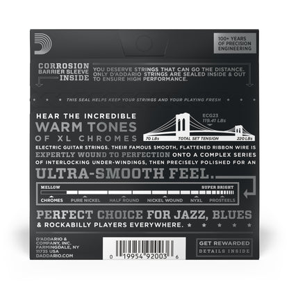 D'Addario ECG23 Chromes Flat Wound Electric Guitar Strings - Extra Light - 10-48