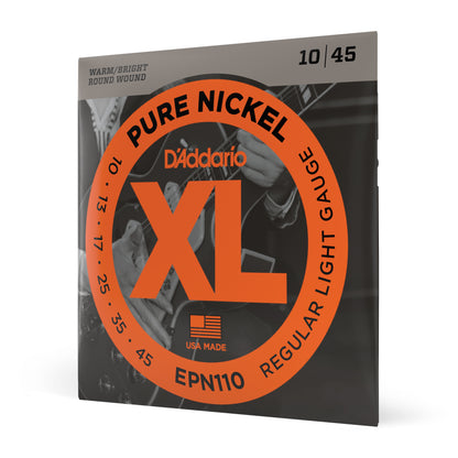 D'Addario EPN110 Pure Nickel Electric Guitar Strings, Regular Light, 10-45