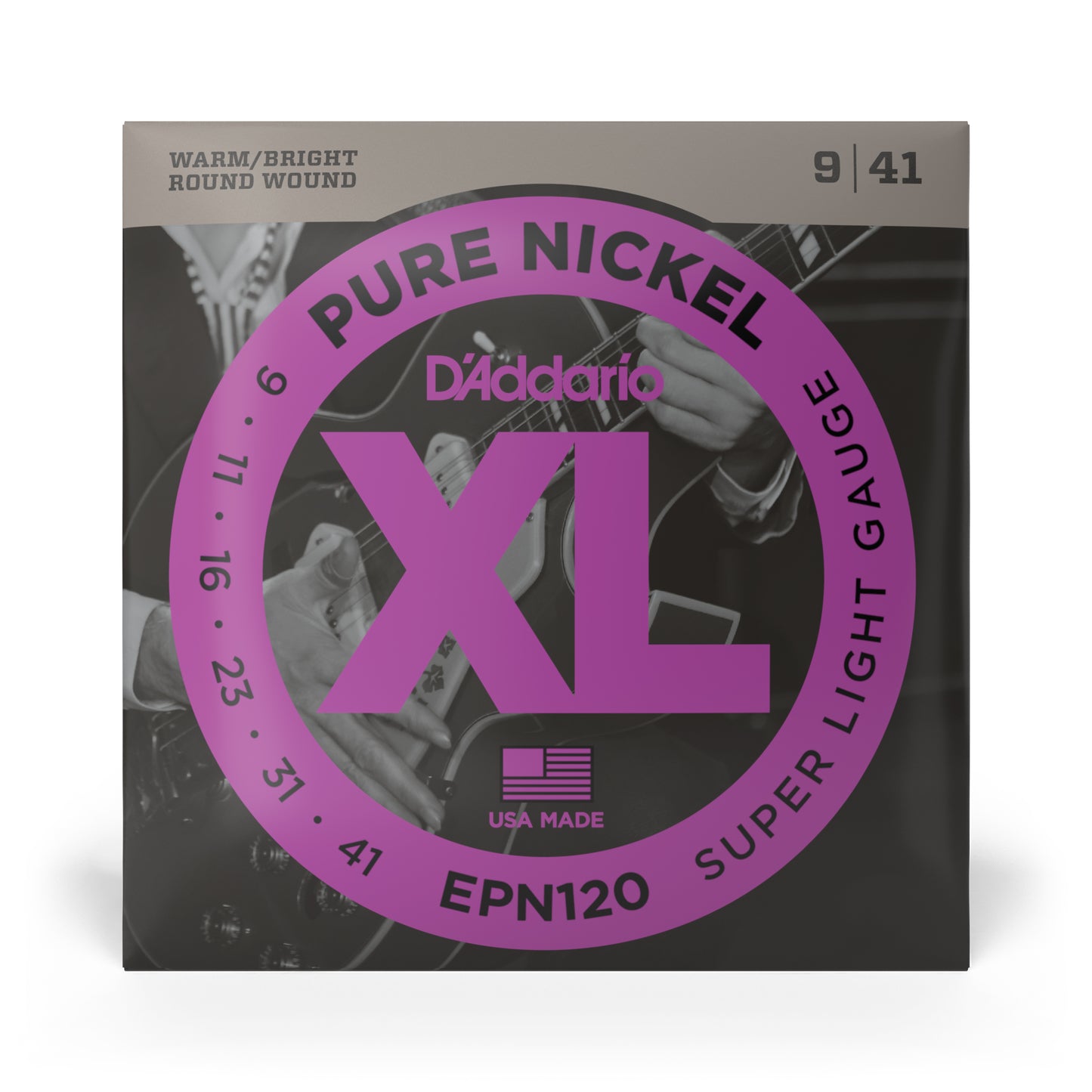 D'Addario EPN120 Pure Nickel Electric Guitar Strings, Super Light, 09-41