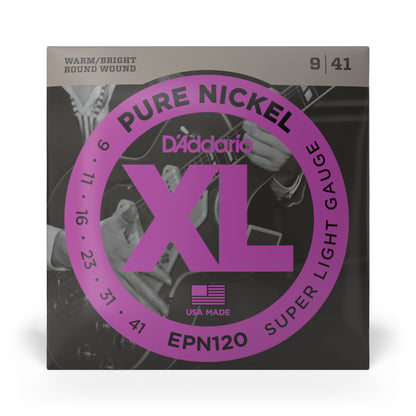 D'Addario EPN120 Pure Nickel Electric Guitar Strings, Super Light, 09-41
