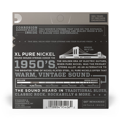 D'Addario EPN120 Pure Nickel Electric Guitar Strings, Super Light, 09-41