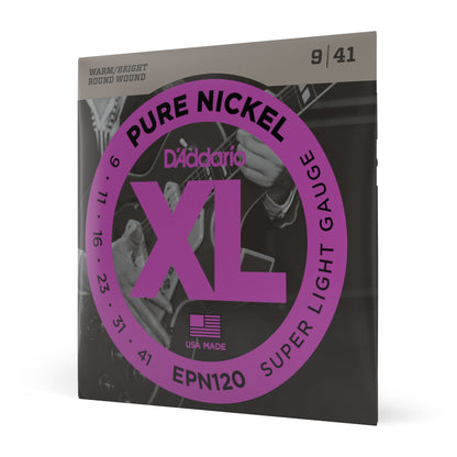 D'Addario EPN120 Pure Nickel Electric Guitar Strings, Super Light, 09-41