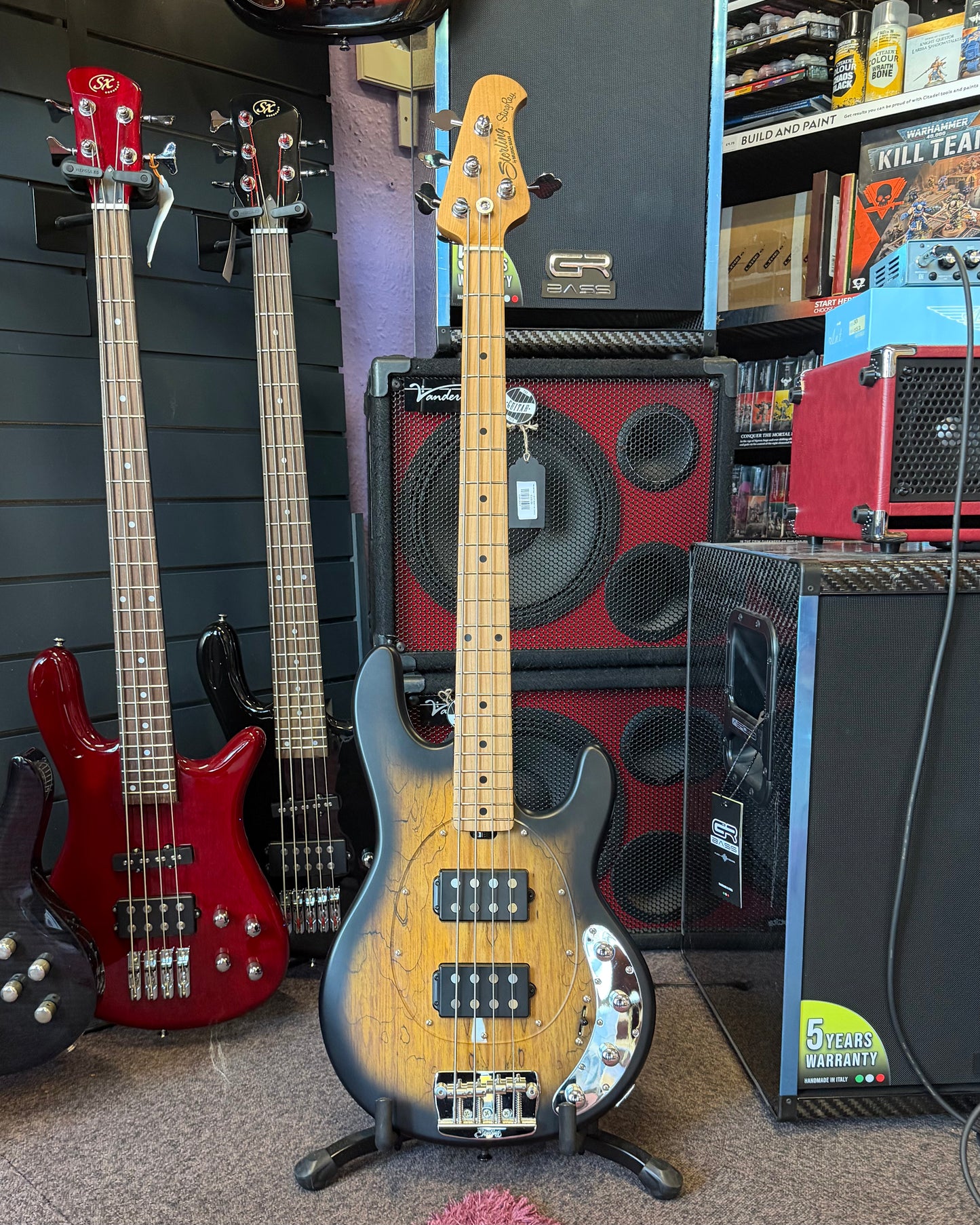 Sterling by Music Man Stingray RAY34HH Maple Neck - Spalted Maple Natural Burl Satin