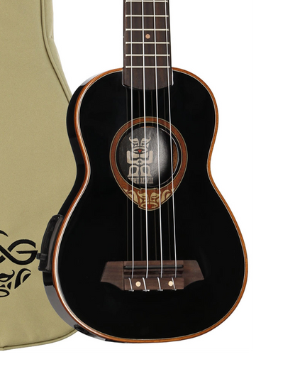 LAG Soprano Slim Electro Ukulele w/ Case - Black