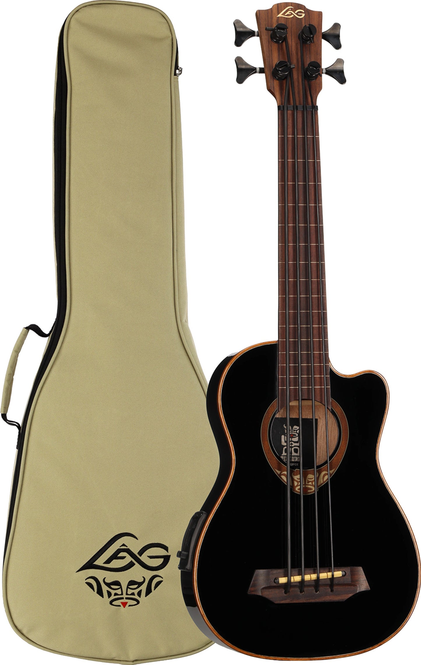 LAG Tiki Fretless Electro Bass w/ Case - Black