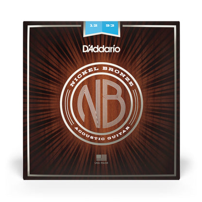 D'Addario NB1253 Nickel Bronze Acoustic Guitar Strings, Light, 12-53