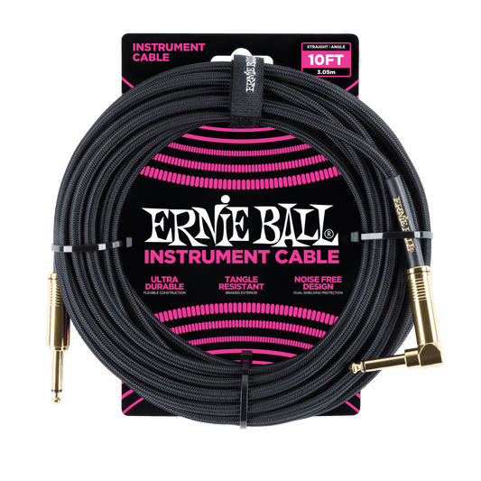 Ernie Ball Braided Instrument Cable 10ft Straight-Angle Black