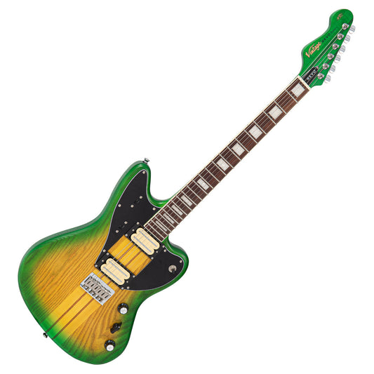 Vintage REVO Series 'Integra' Guitar ~ Green/Yellow Burst