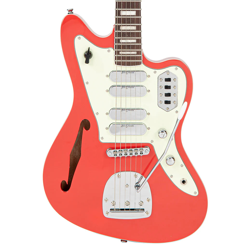 Vintage REVO Series 'Surfmaster' Quad Electric Guitar - Firenza Red