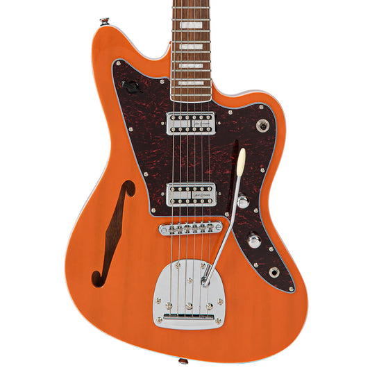 Vintage REVO Series 'Surfmaster' Thinline Twin Electric Guitar - Trans Orange