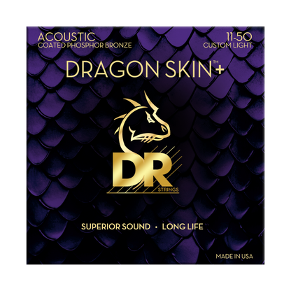 DR Dragon Skin+ Phosphor Bronze Acoustic Guitar Strings - Custom Light - 11-50