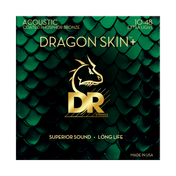 DR Dragon Skin+ Phosphor Bronze Acoustic Guitar Strings - Extra Light - 10-48