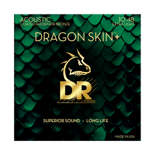 DR Dragon Skin+ Phosphor Bronze Acoustic Guitar Strings - Extra Light - 10-48