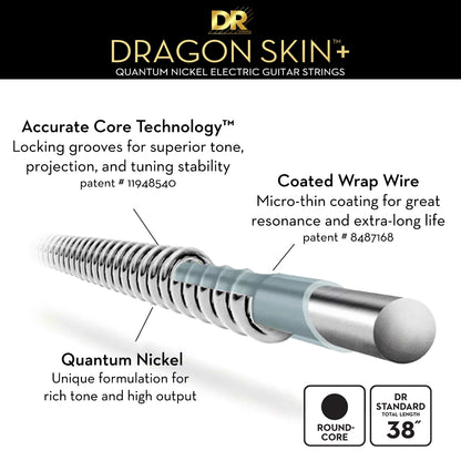 DR Dragon Skin+ Quantum Nickel Electric Guitar Strings - Light - 9-42