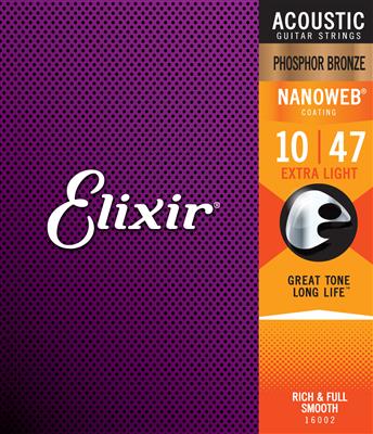 Elixir Nanoweb Phosphor Bronze Acoustic Guitar Strings - 10-47 Extra Light