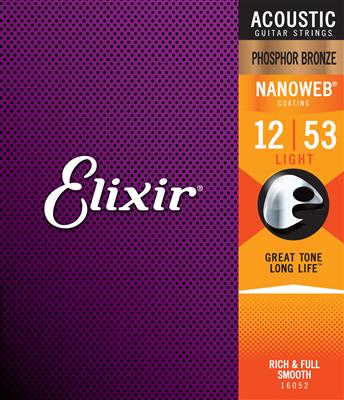 Elixir Nanoweb Phosphor Bronze Acoustic Guitar Strings - 12-53 Light