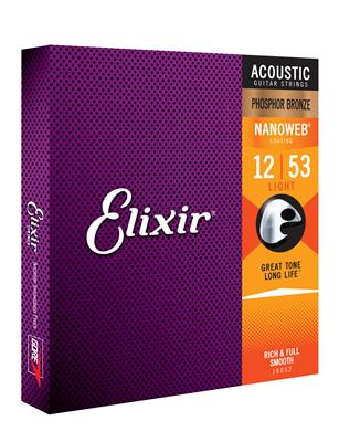 Elixir Nanoweb Phosphor Bronze Acoustic Guitar Strings - 12-53 Light