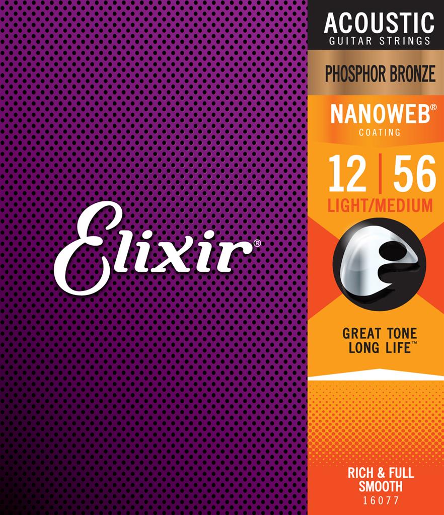 Elixir Nanoweb Phosphor Bronze Acoustic Guitar Strings - 12-56