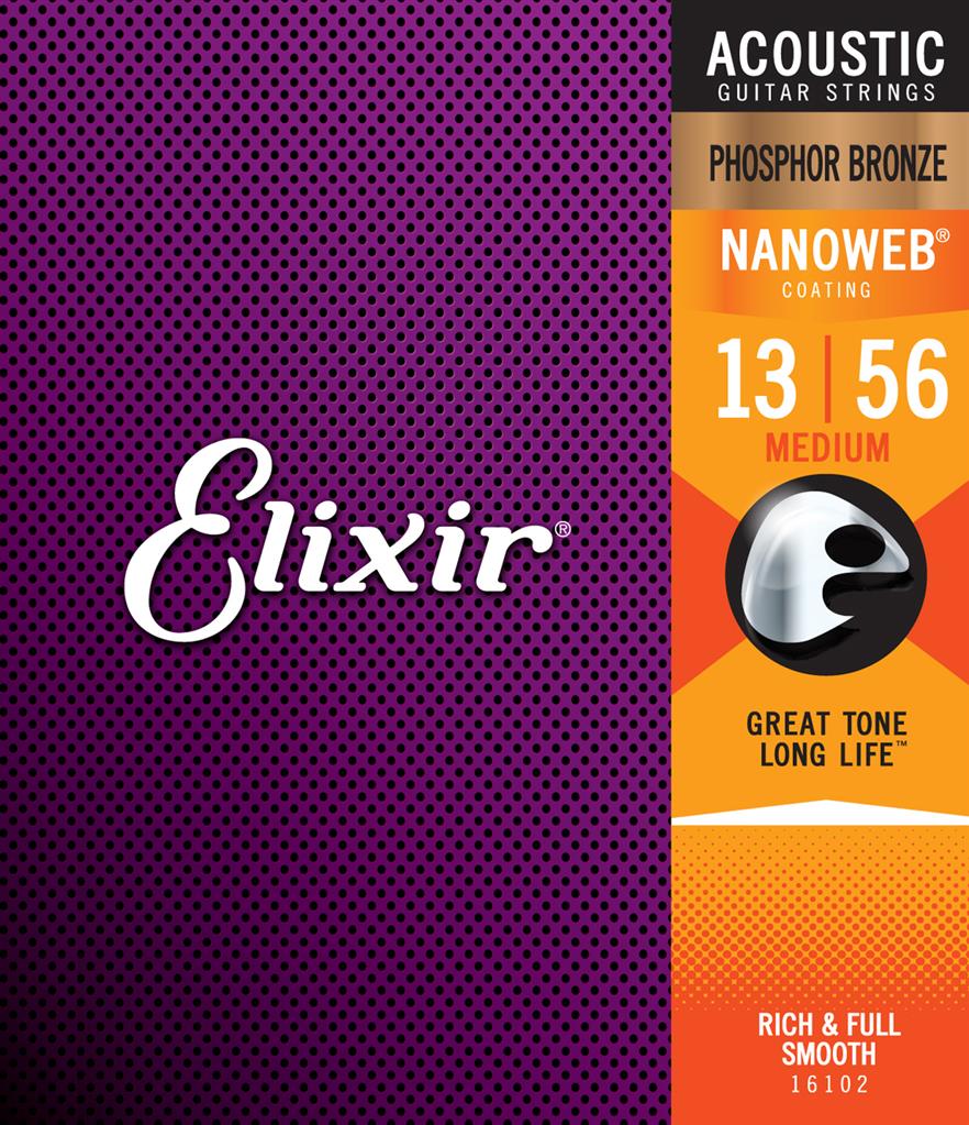 Elixir Nanoweb Phosphor Bronze Acoustic Guitar Strings - 13-56 Medium