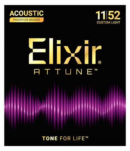 Elixir Attune Phosphor Bronze Acoustic Guitar Strings - 11-52 Custom Light