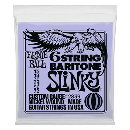Ernie Ball 6 String Baritone Slinky Nickel Wound Electric Guitar Strings - 13-72