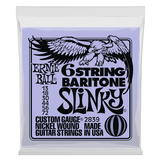 Ernie Ball 6 String Baritone Slinky Nickel Wound Electric Guitar Strings - 13-72