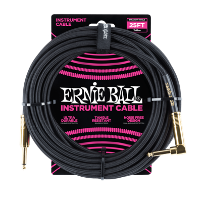 Ernie Ball Braided Instrument Cable 25ft Straight-Straight Black