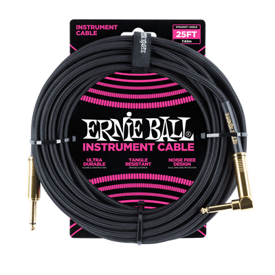 Ernie Ball Braided Instrument Cable 25ft Straight/Angle - Black