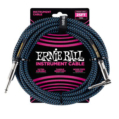 Ernie Ball Braided Instrument Cable 25ft Straight/Angle - Blue