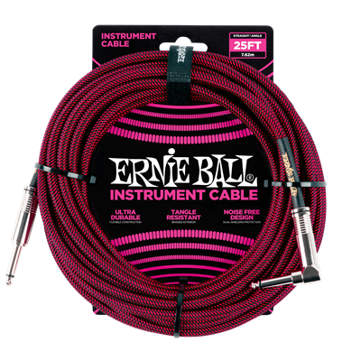 Ernie Ball Braided Instrument Cable 25ft Straight-Angle Red