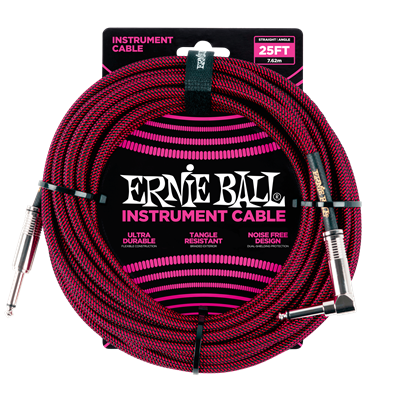 Ernie Ball Braided Instrument Cable 25ft Straight/Angle - Red