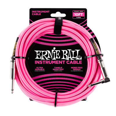 Ernie Ball Braided Instrument Cable 10ft Straight-Angle Pink