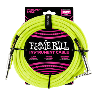 Ernie Ball Braided Instrument Cable 10ft Straight-Angle Yellow