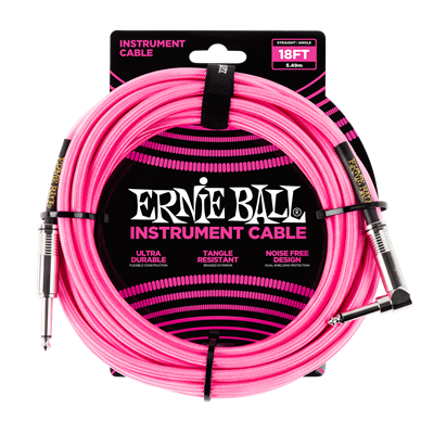 Ernie Ball Braided Instrument Cable 18ft Straight-Angle Pink