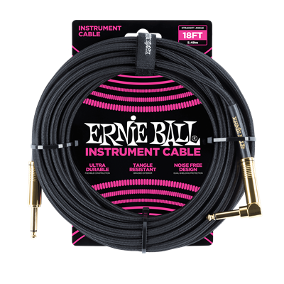 Ernie Ball Braided Instrument Cable 18ft Straight-Angle Black