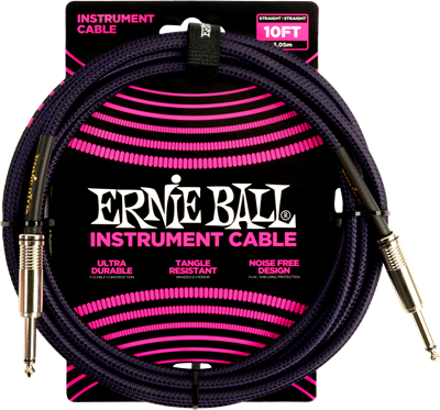 Ernie Ball Braided Instrument Cable 10ft Straight-Straight Black/Purple