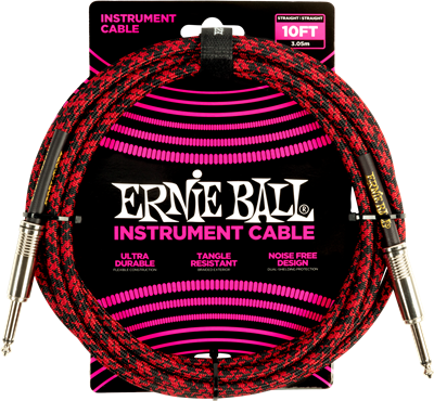 Ernie Ball Braided Instrument Cable 10ft Straight-Straight Black/Red