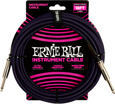 Ernie Ball Braided Instrument Cable 18ft Straight-Straight Black/Purple