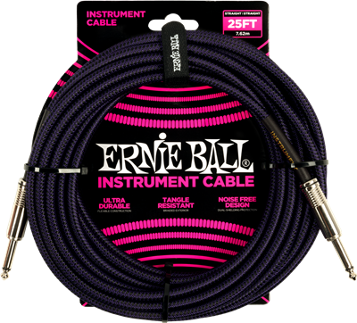 Ernie Ball Braided Instrument Cable 25ft Straight-Straight Black/Purple